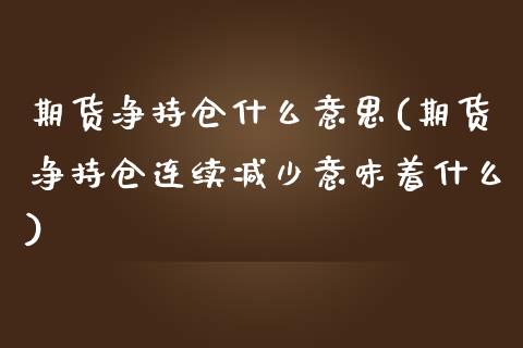 期货净持仓什么意思(期货净持仓连续减少意味着什么)_https://www.liuyiidc.com_恒生指数_第1张