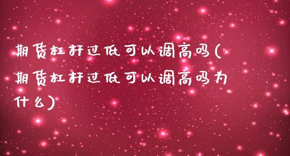 期货杠杆过低可以调高吗(期货杠杆过低可以调高吗为什么)_https://www.liuyiidc.com_期货软件_第1张