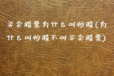 买卖股票为什么叫炒股(为什么叫炒股不叫买卖股票)_https://www.liuyiidc.com_期货知识_第1张