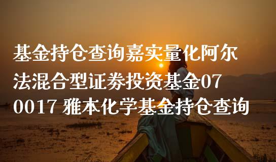 基金持仓查询嘉实量化阿尔法混合型证劵投资基金070017 雅本化学基金持仓查询