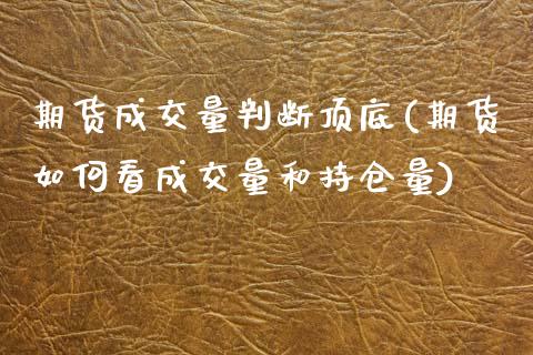 期货成交量判断顶底(期货如何看成交量和持仓量)_https://www.liuyiidc.com_恒生指数_第1张