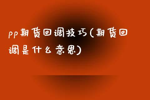 pp期货回调技巧(期货回调是什么意思)_https://www.liuyiidc.com_期货交易所_第1张