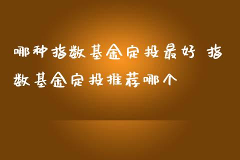 哪种指数基金定投最好 指数基金定投哪个_https://www.liuyiidc.com_期货理财_第1张