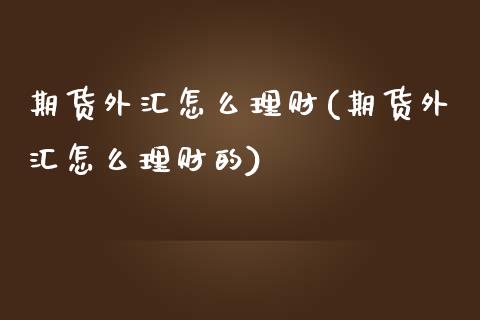 期货外汇怎么理财(期货外汇怎么理财的)_https://www.liuyiidc.com_期货品种_第1张