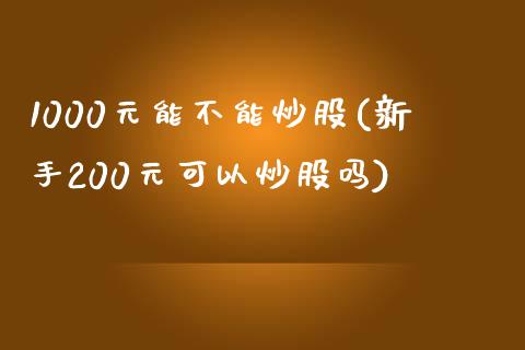 1000元能不能炒股(新手200元可以炒股吗)_https://www.liuyiidc.com_恒生指数_第1张