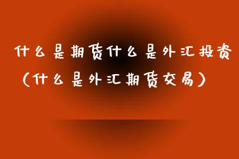 什么是期货什么是外汇投资（什么是外汇期货交易）_https://www.liuyiidc.com_理财百科_第1张