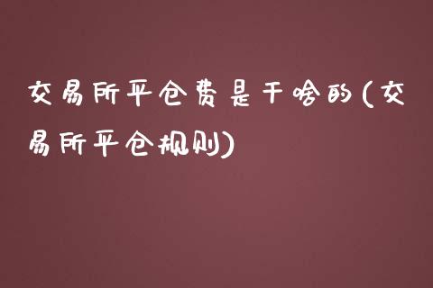 交易所平仓费是干啥的(交易所平仓规则)_https://www.liuyiidc.com_理财百科_第1张