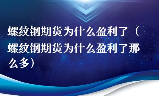 螺纹钢期货为什么盈利了（螺纹钢期货为什么盈利了那么多）_https://www.liuyiidc.com_恒生指数_第1张