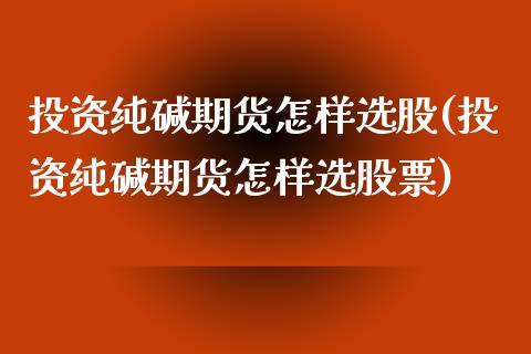 投资纯碱期货怎样选股(投资纯碱期货怎样选股票)_https://www.liuyiidc.com_期货品种_第1张